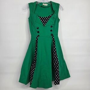 Killreal Fit Flare Dress S Green Polka Dot Rockabilly Pinup Retro 50s Aesthetic